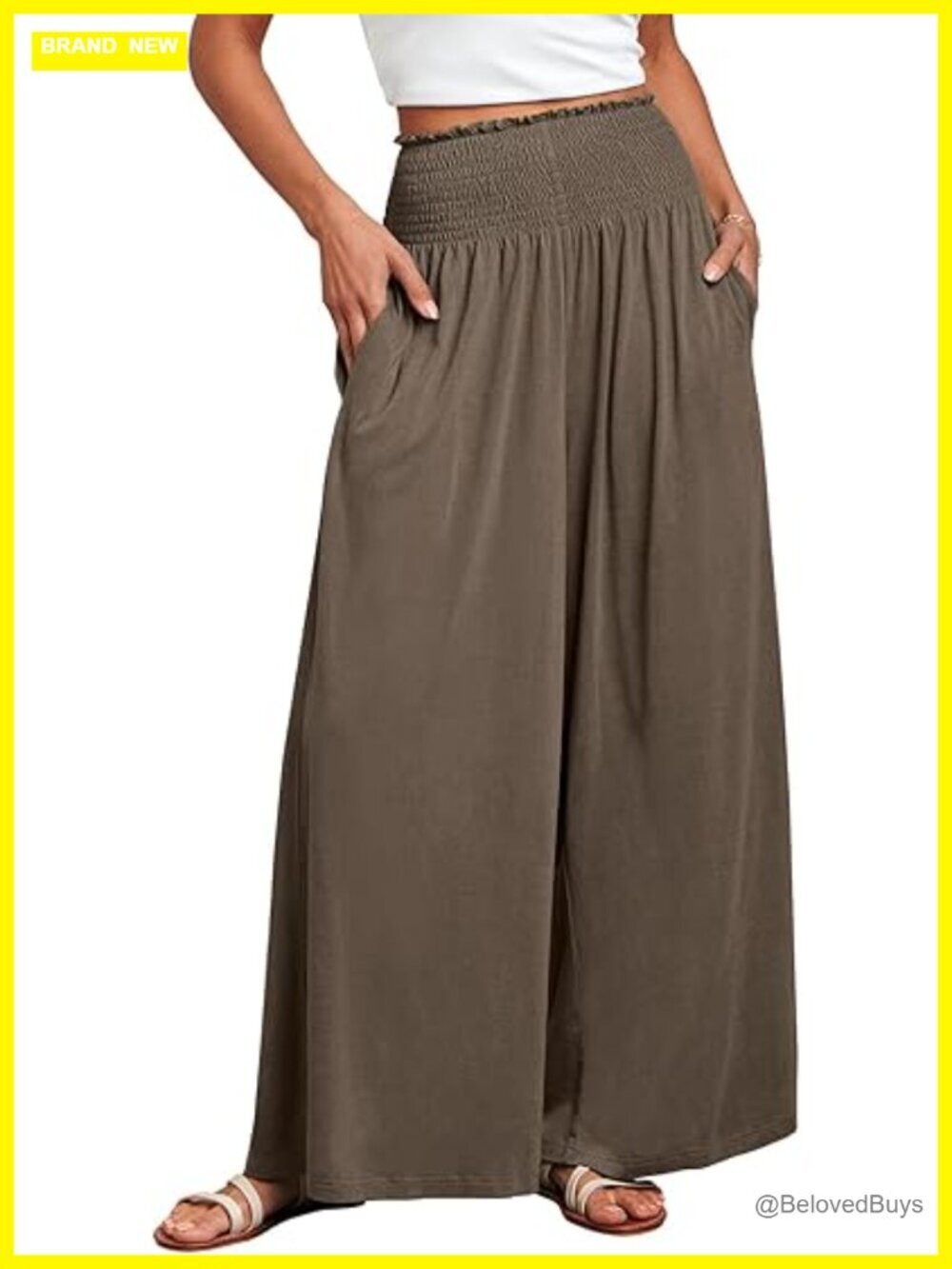 Women Palazzo Pants Wide Leg High Waist Smocked Lounge Pant with Pockets